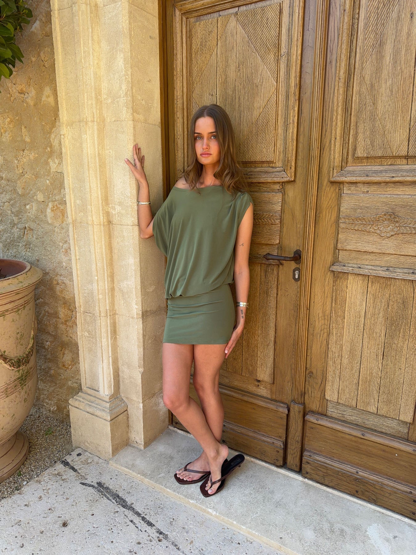 Isolana dress with one-shoulder detail - Green