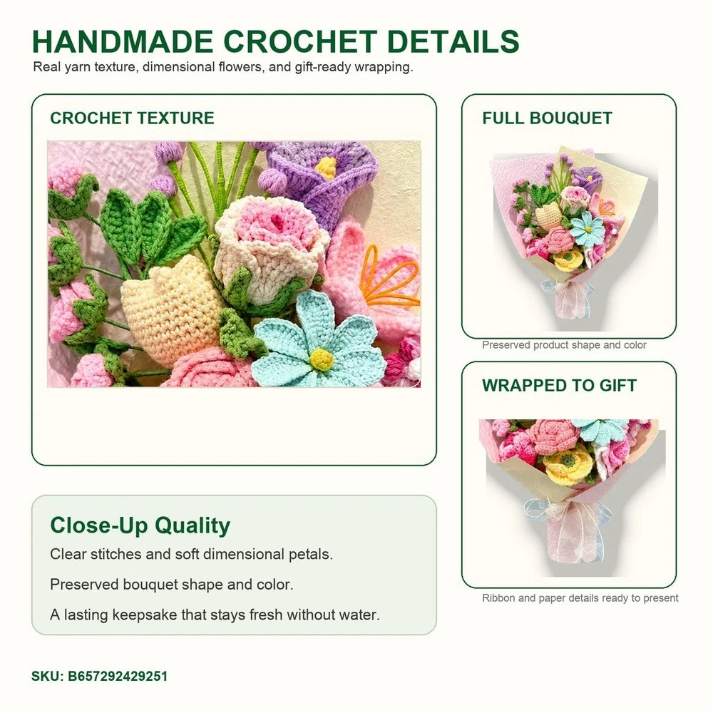 Style B Crochet Flower Bouquet Handmade Yarn Flowers Gift Home Decor
