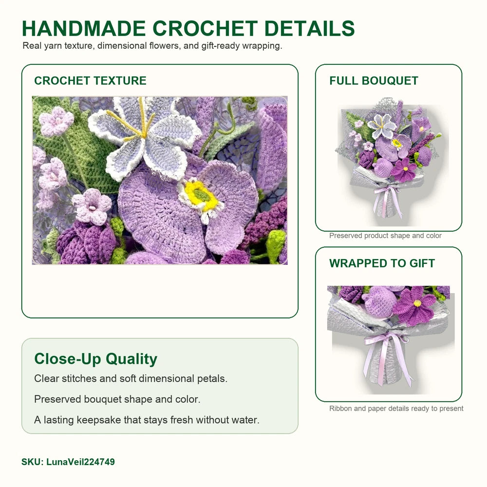 Luna Veil Handmade Crochet Flower Bouquet Yarn Gift Decor