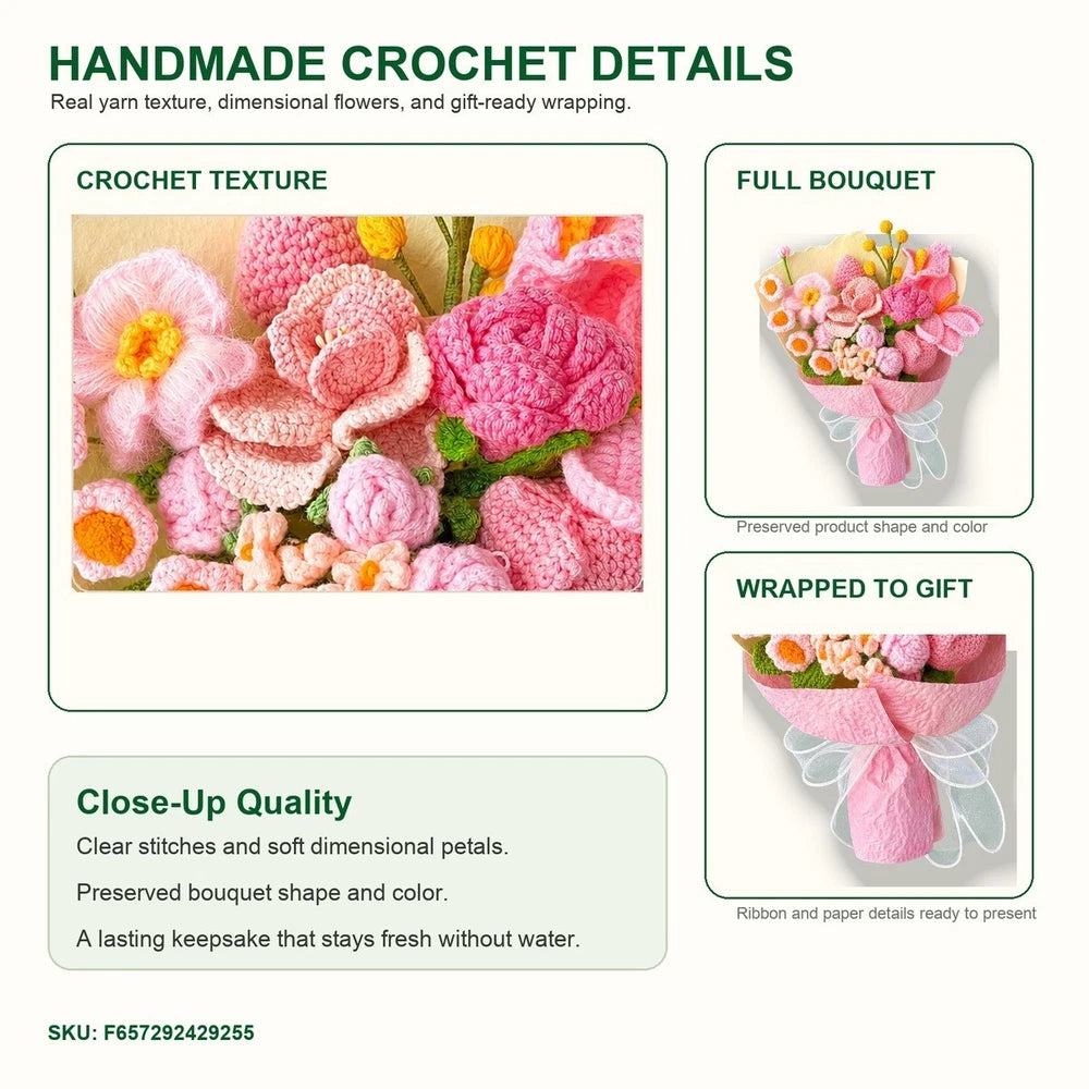 Style F Crochet Flower Bouquet Handmade Yarn Flowers Gift Home Decor