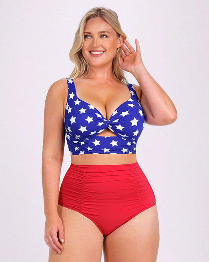 Twist-Front Bikini Top & High-Waisted Bottom Set