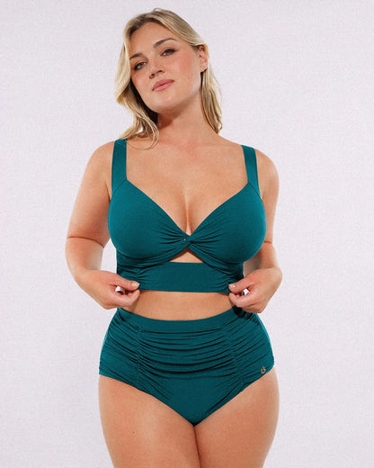 Twist-Front Bikini Top & High-Waisted Bottom Set