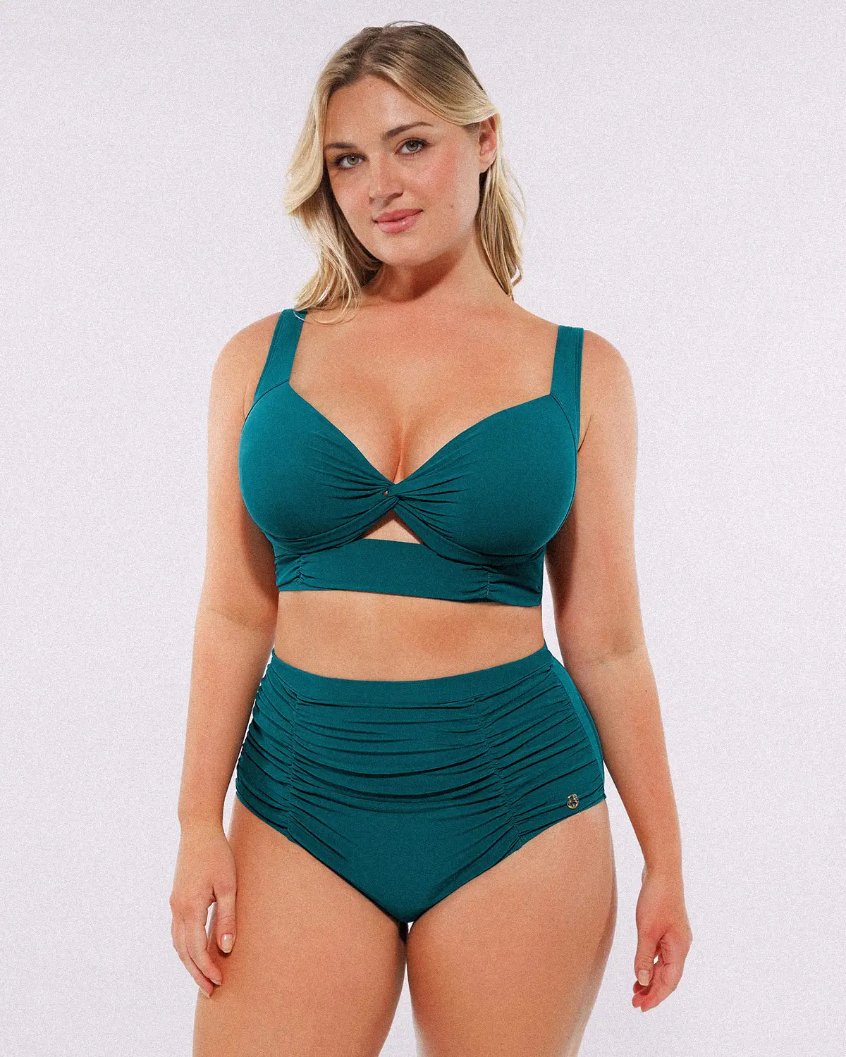 Twist-Front Bikini Top & High-Waisted Bottom Set