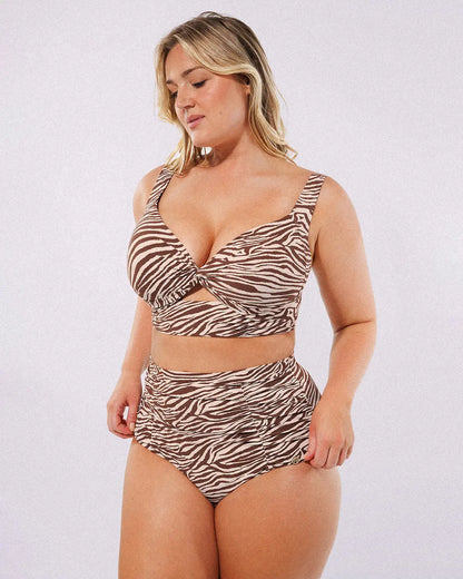 Twist-Front Bikini Top & High-Waisted Bottom Set