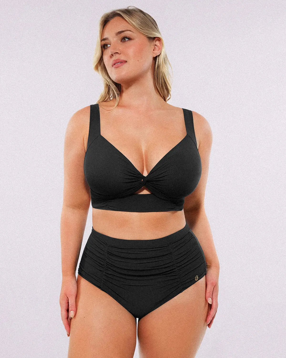 Twist-Front Bikini Top & High-Waisted Bottom Set