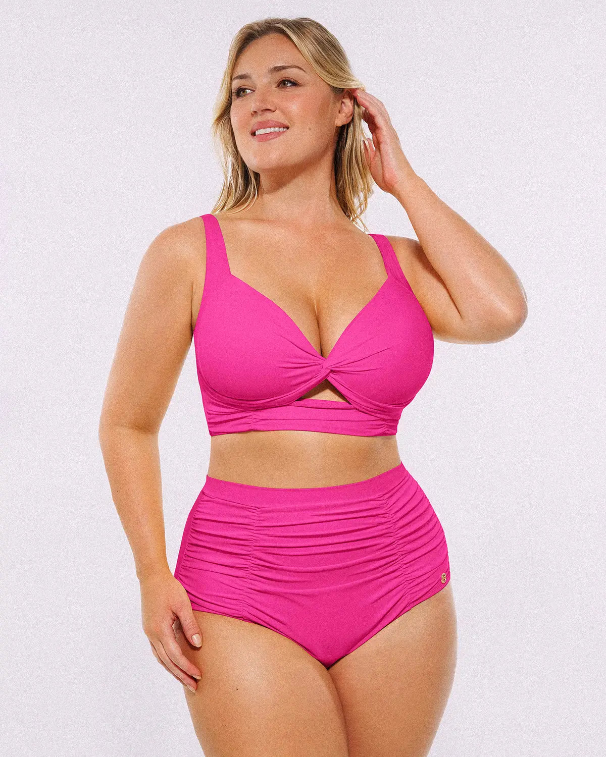 Twist-Front Bikini Top & High-Waisted Bottom Set