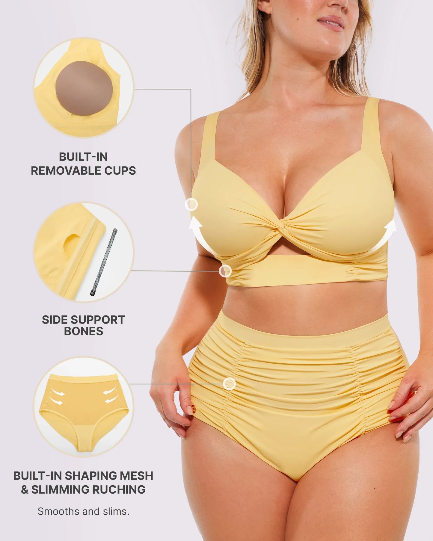 Twist-Front Bikini Top & High-Waisted Bottom Set