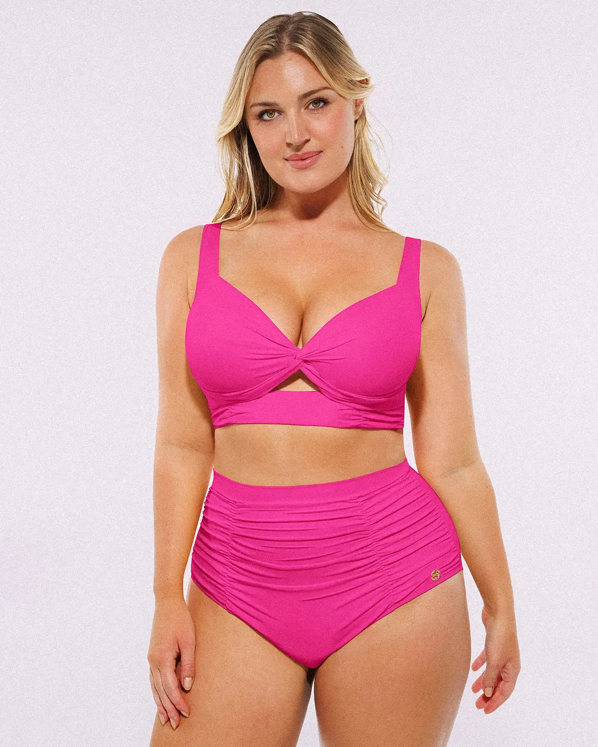 Twist-Front Bikini Top & High-Waisted Bottom Set