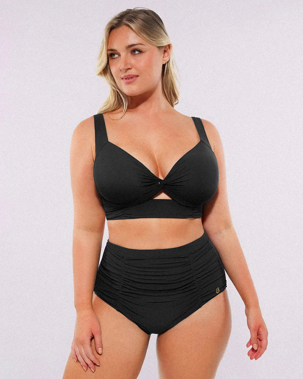 Twist-Front Bikini Top & High-Waisted Bottom Set