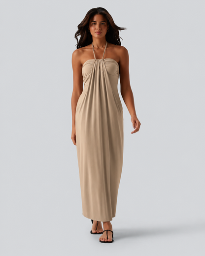 Halter Tie Back Maxi Dress with Pockets