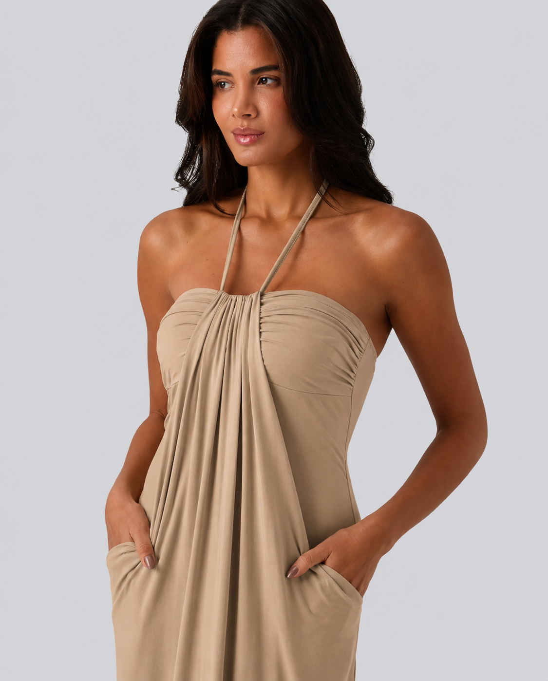 Halter Tie Back Maxi Dress with Pockets