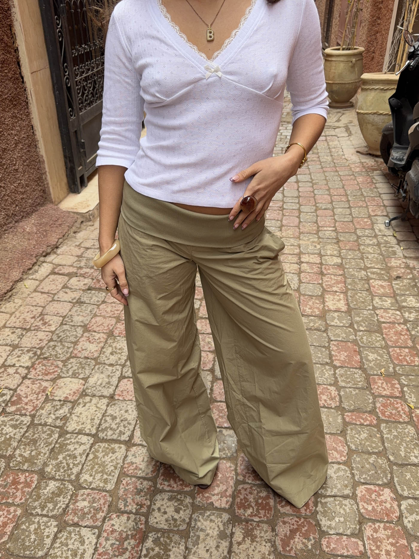 Suza pants with ribbed waist - Khaki