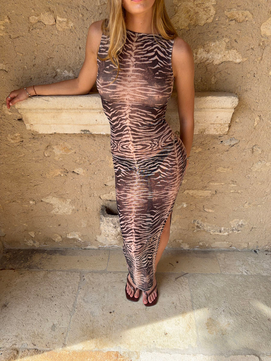 Dandina dress with zebra print - Black/beige