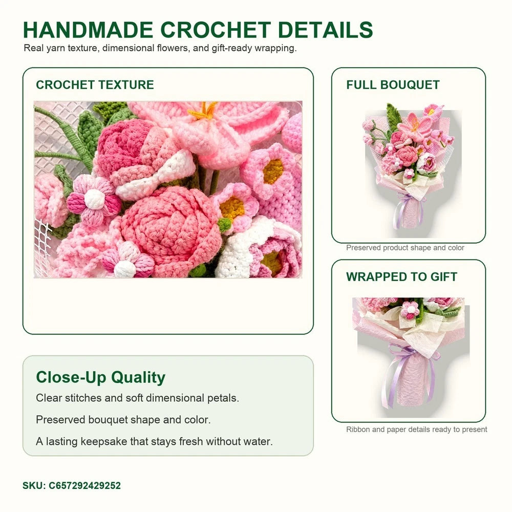 Style C Crochet Flower Bouquet Handmade Yarn Flowers Gift Home Decor