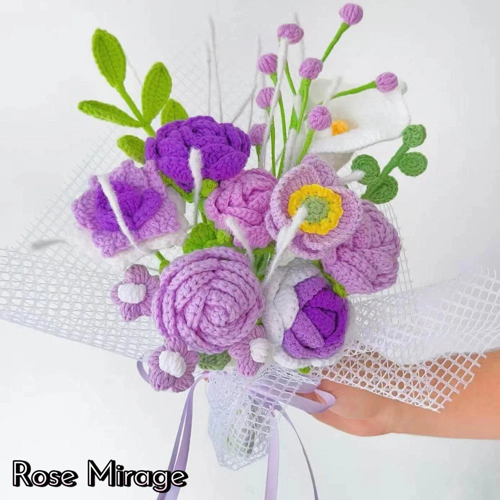 Purple Crochet Flower Bouquet Birthday Mother's Day Mom Keepsake Flowers Gift