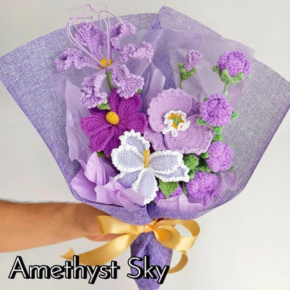 Purple Crochet Flower Bouquet Birthday Mother's Day Mom Keepsake Flowers Gift