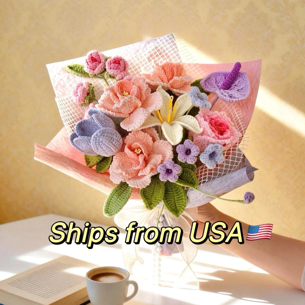 Crochet Carnation Rose Bouquet Handmade Mother's Day Mom Keepsake Flowers Gift