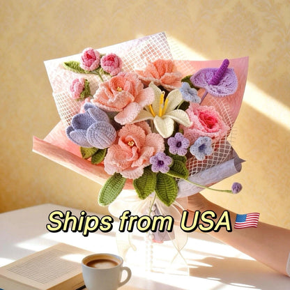 Crochet Carnation Rose Bouquet Handmade Mother's Day Mom Keepsake Flowers Gift