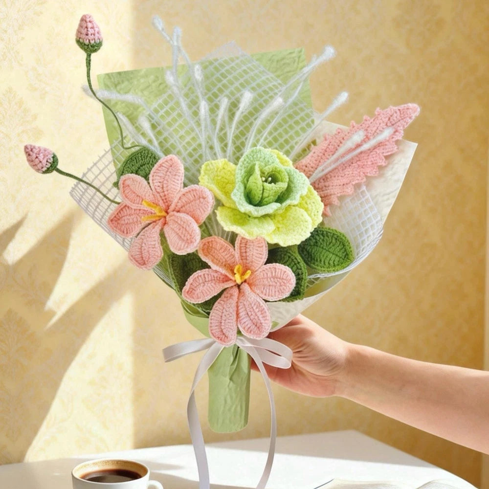 Crochet Carnation Rose Bouquet Handmade Mother's Day Mom Keepsake Flowers Gift