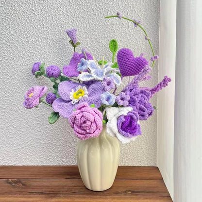 Purple Crochet Flower Bouquet Birthday Mother's Day Mom Keepsake Flowers Gift