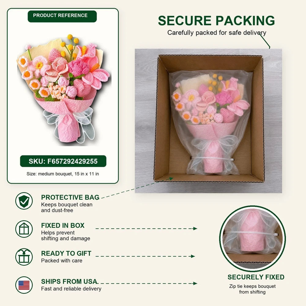 Style F Crochet Flower Bouquet Handmade Yarn Flowers Gift Home Decor