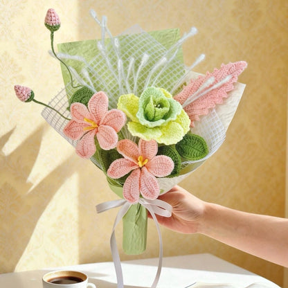 Crochet Carnation Rose Bouquet Handmade Mother's Day Mom Keepsake Flowers Gift