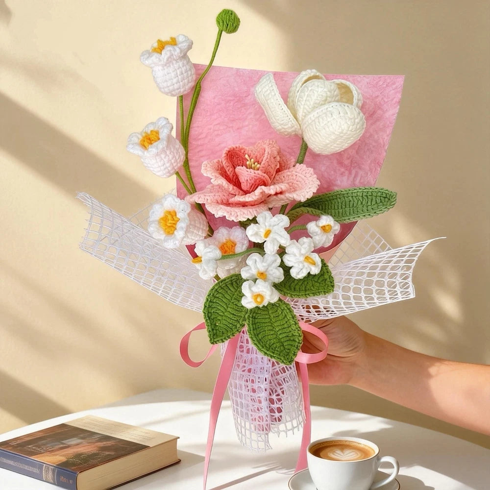 Crochet Carnation Rose Bouquet Handmade Mother's Day Mom Keepsake Flowers Gift