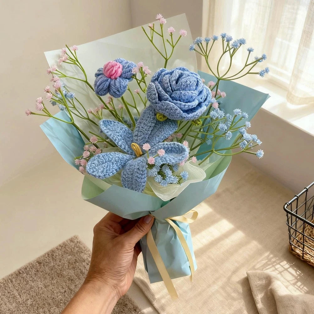 Crochet Carnation Rose Bouquet Handmade Mother's Day Mom Keepsake Flowers Gift