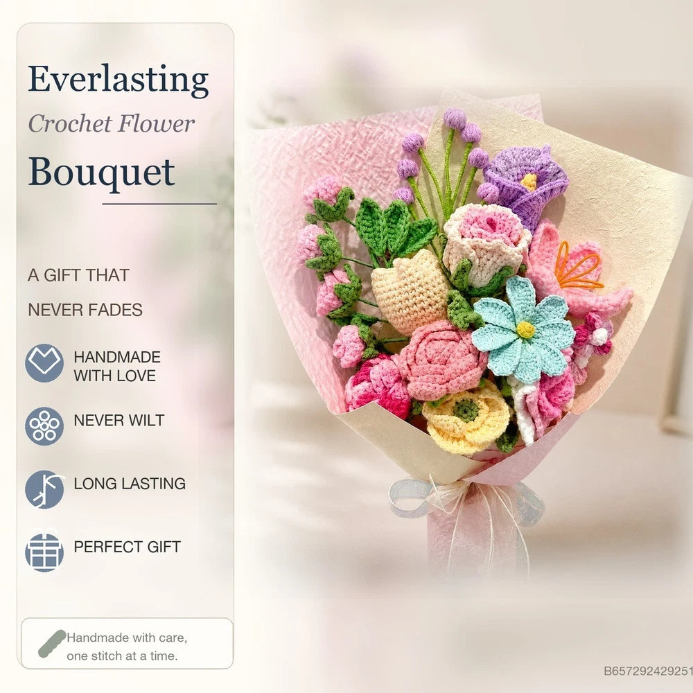 Style B Crochet Flower Bouquet Handmade Yarn Flowers Gift Home Decor