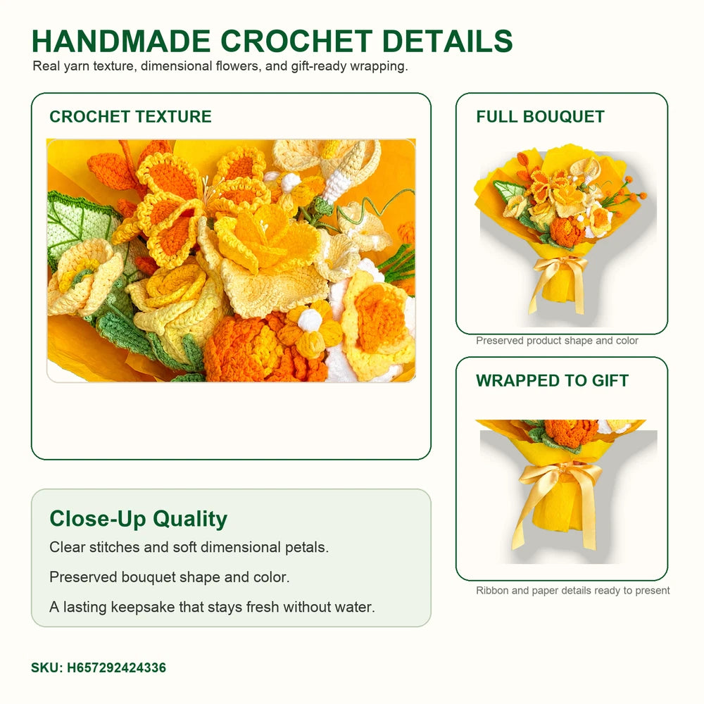 Style H Handmade Crochet Flower Bouquet Yarn Gift Decor