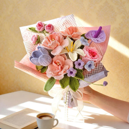 Crochet Carnation Rose Bouquet Handmade Mother's Day Mom Keepsake Flowers Gift