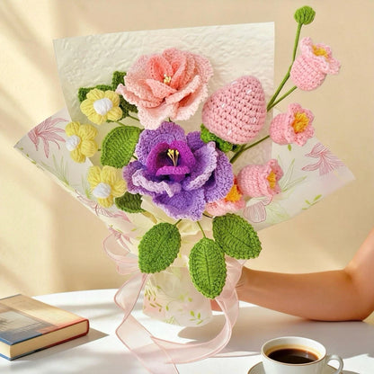 Crochet Carnation Rose Bouquet Handmade Mother's Day Mom Keepsake Flowers Gift