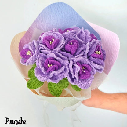 Purple Crochet Flower Bouquet Birthday Mother's Day Mom Keepsake Flowers Gift