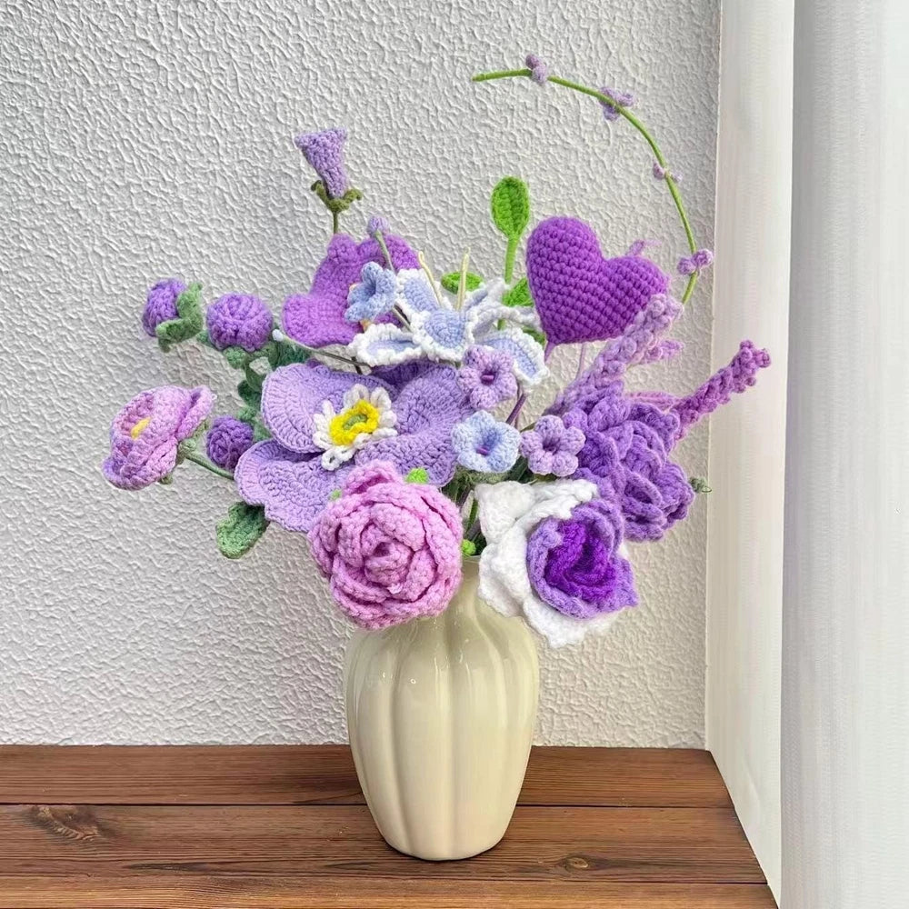 Purple Crochet Flower Bouquet Birthday Mother's Day Mom Keepsake Flowers Gift
