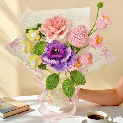 Crochet Carnation Rose Bouquet Handmade Mother's Day Mom Keepsake Flowers Gift
