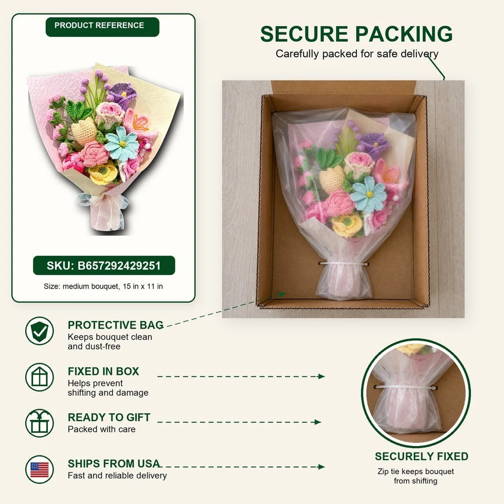 Style B Crochet Flower Bouquet Handmade Yarn Flowers Gift Home Decor