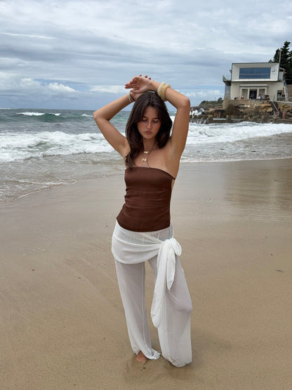 Belle satin top - Brown