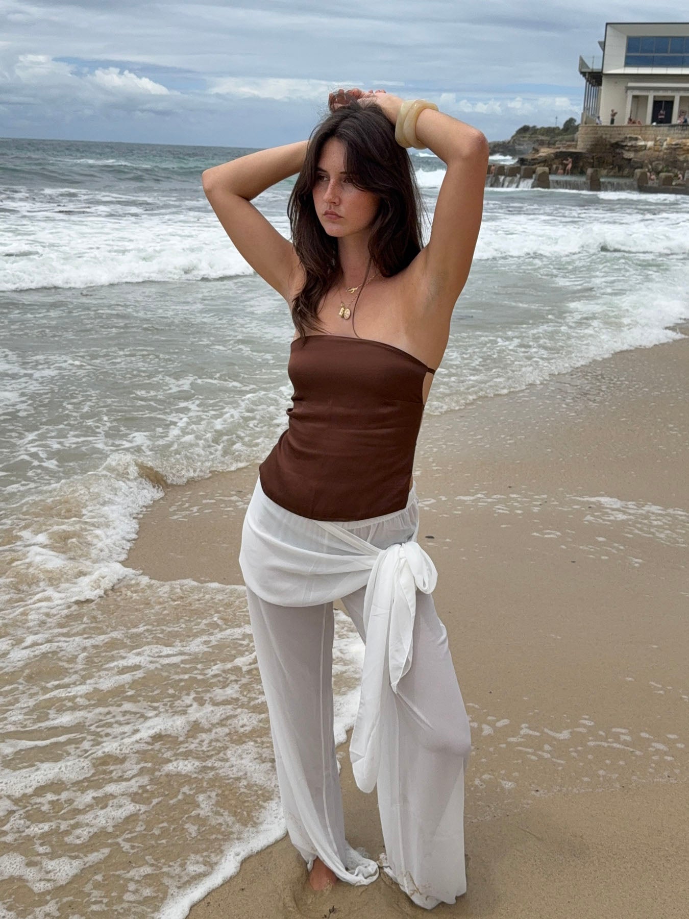 Belle satin top - Brown